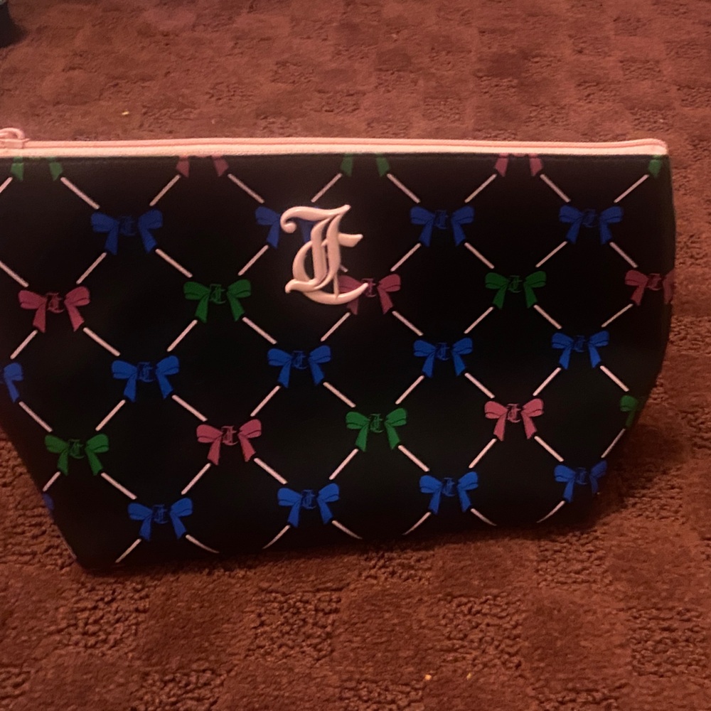 Juicy Couture Black Pouch with Pink, Green, and Blue Bows